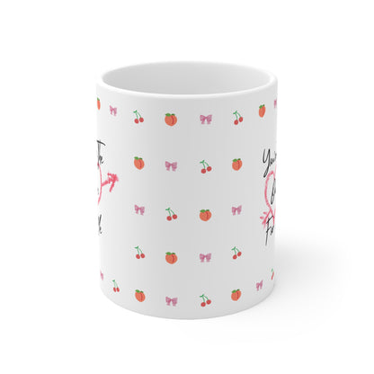 You're the One for Me - Valentine's Day Mug with Peaches, Cherries & Bow Emojis