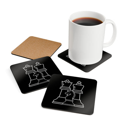 Set of 4 - Minimalist Black Cork Coasters with Chess Piece Design