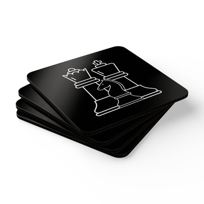 Set of 4 - Minimalist Black Cork Coasters with Chess Piece Design