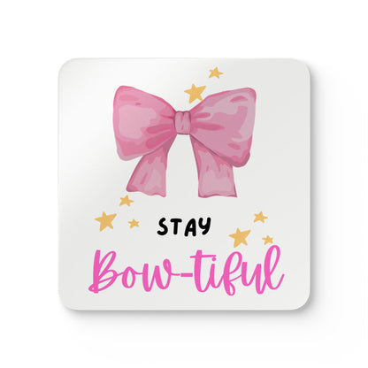 Stay Bow-tiful Pink Bow Coasters - Cute Cork Drink Coasters Gift