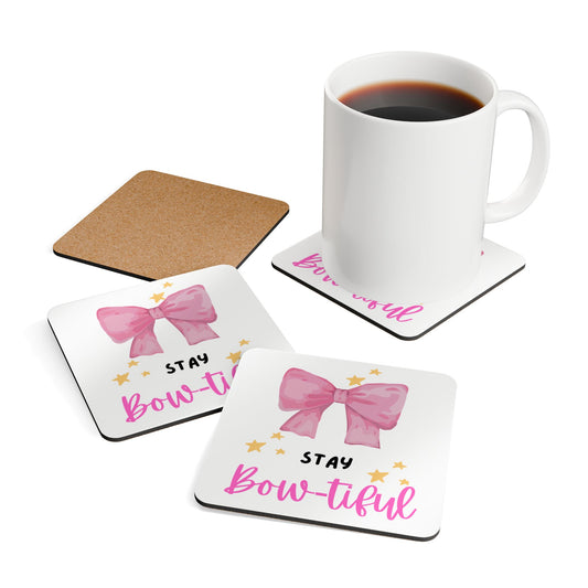 Stay Bow-tiful Pink Bow Coasters - Cute Cork Drink Coasters Gift