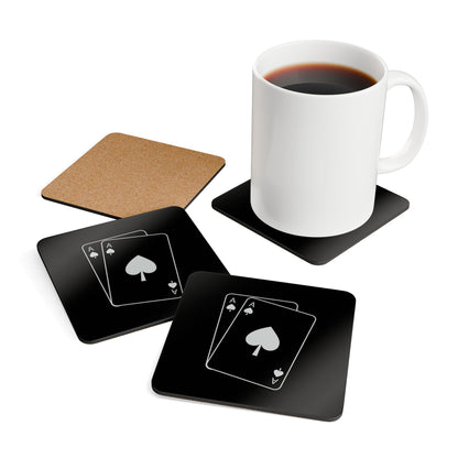 Set of 4 - Minimalist Black Cork Coasters with Ace of Spades Playing Card Design