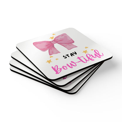 Stay Bow-tiful Pink Bow Coasters - Cute Cork Drink Coasters Gift