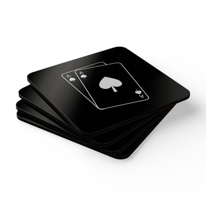 Set of 4 - Minimalist Black Cork Coasters with Ace of Spades Playing Card Design